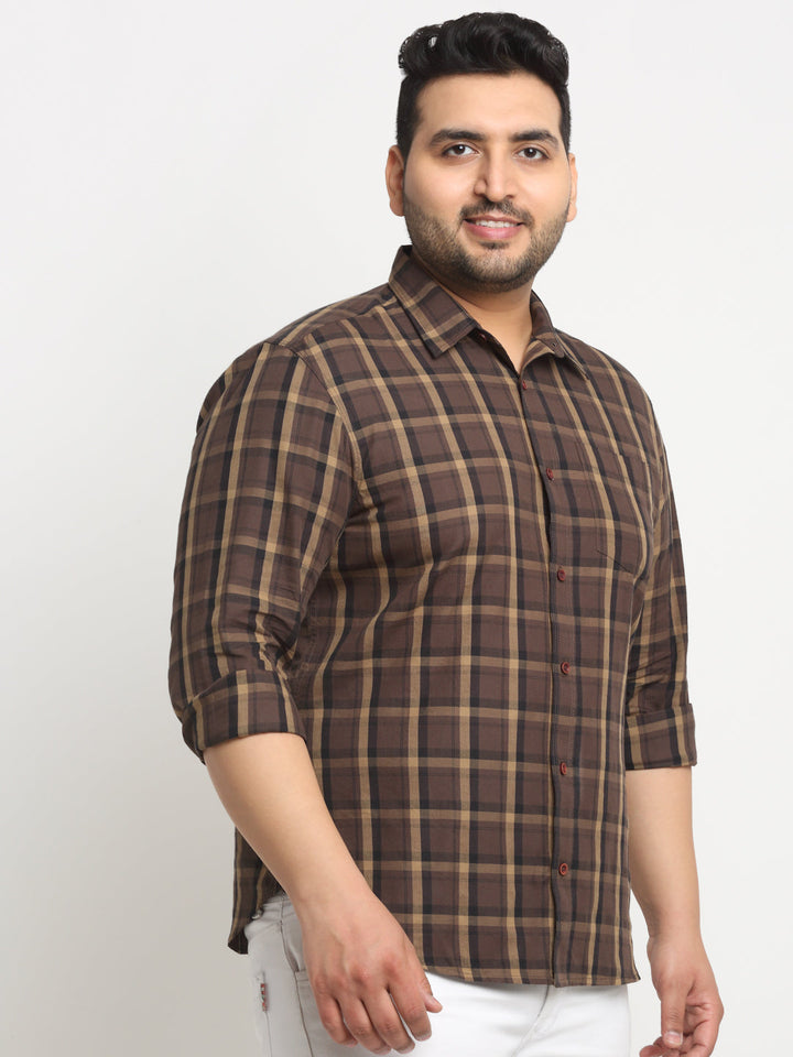 Plus Size Tartan Checked Spread Collar Cotton Casual Shirt