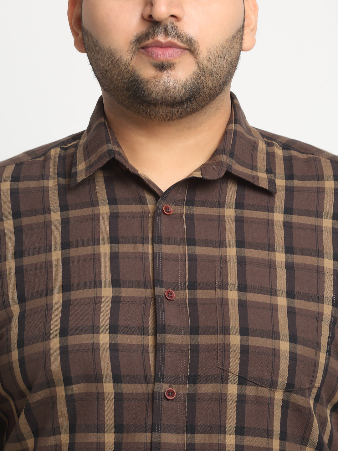 Plus Size Tartan Checked Spread Collar Cotton Casual Shirt