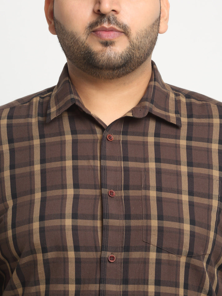 Plus Size Tartan Checked Spread Collar Cotton Casual Shirt