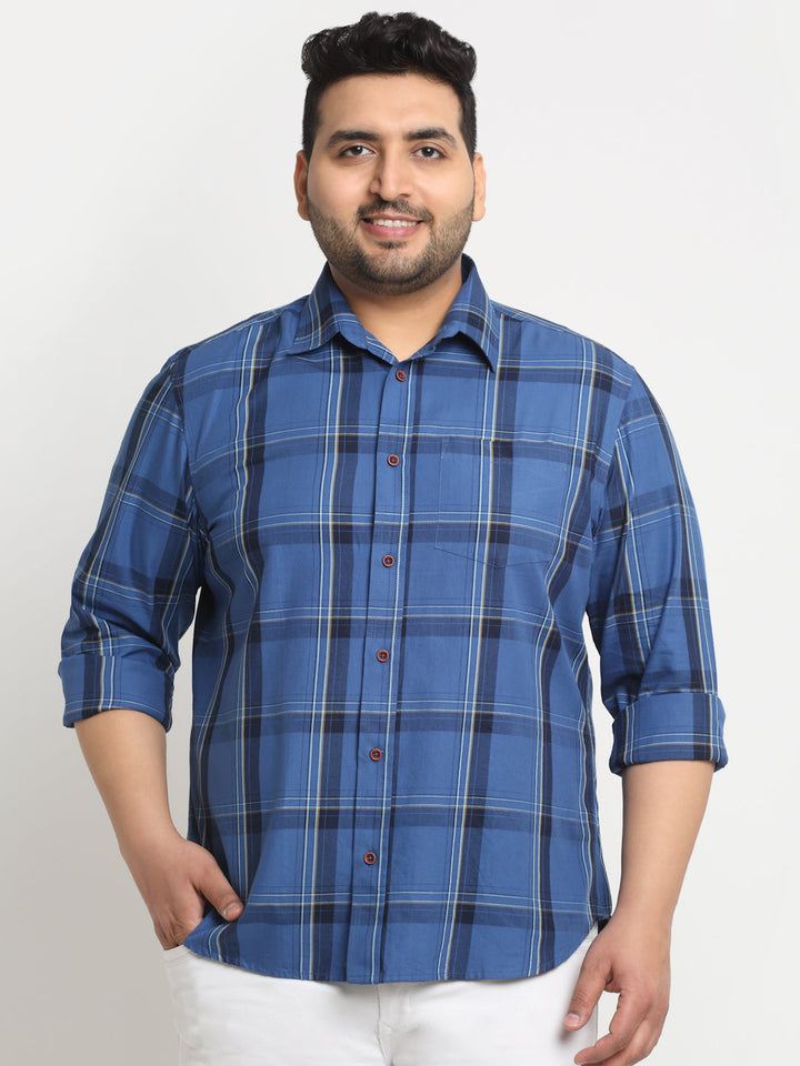 Plus Size  Tartan Checks Cotton Casual Shirt