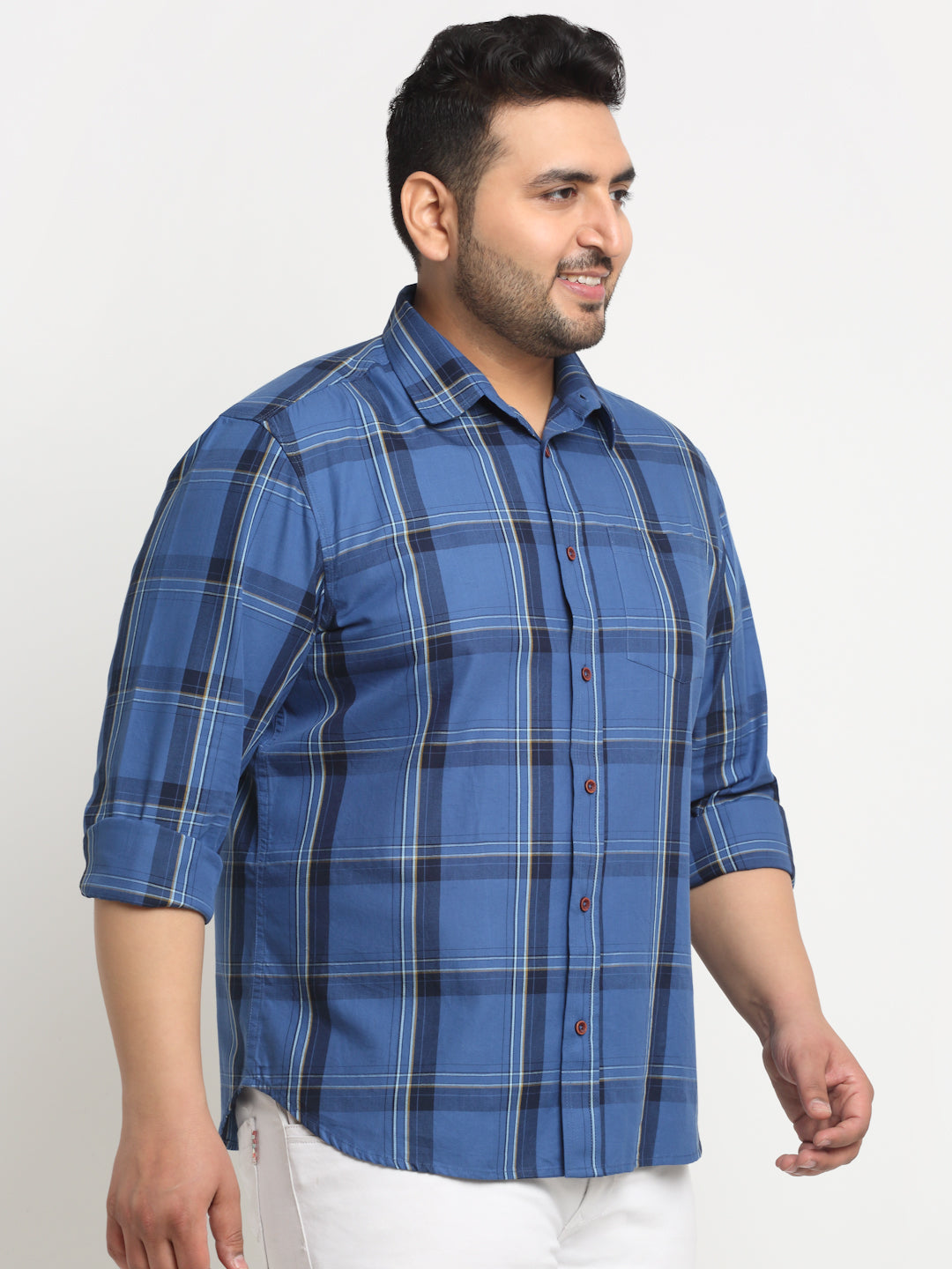 Plus Size  Tartan Checks Cotton Casual Shirt