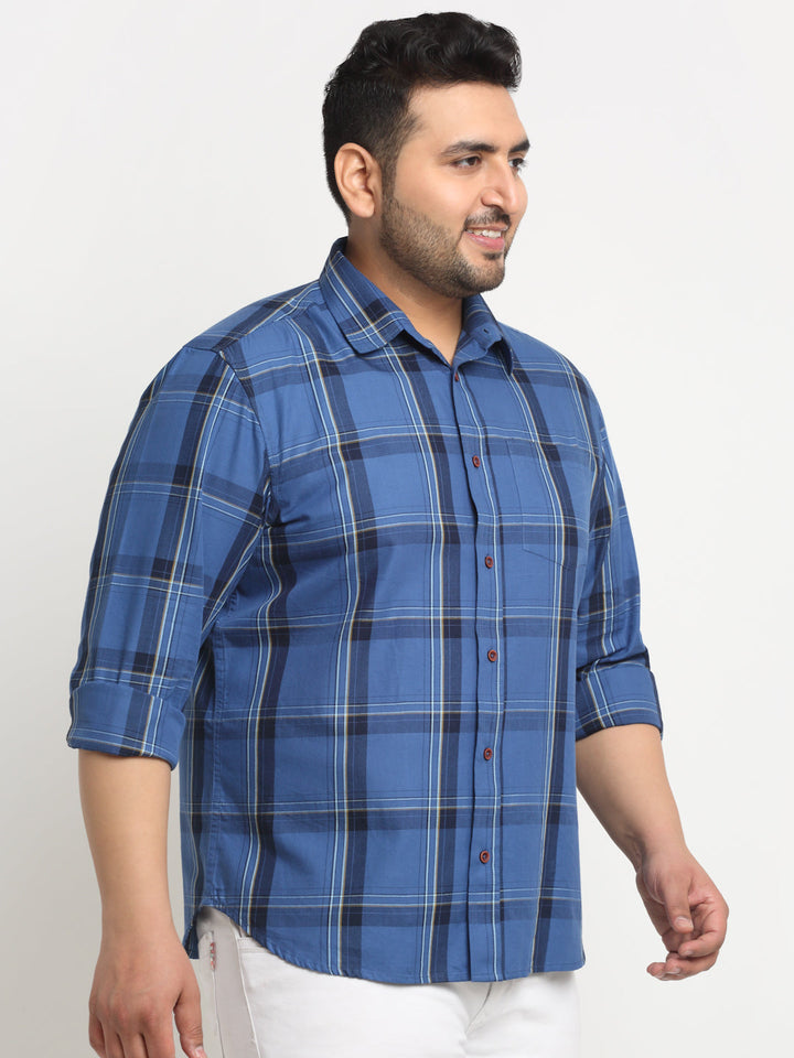 Plus Size  Tartan Checks Cotton Casual Shirt