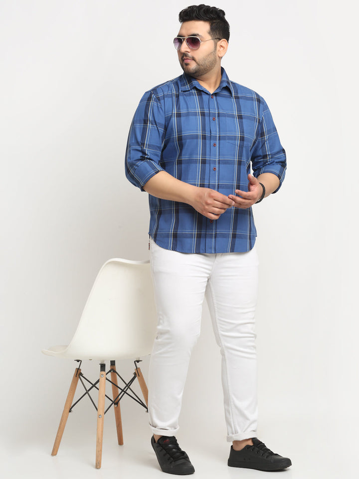 Plus Size  Tartan Checks Cotton Casual Shirt