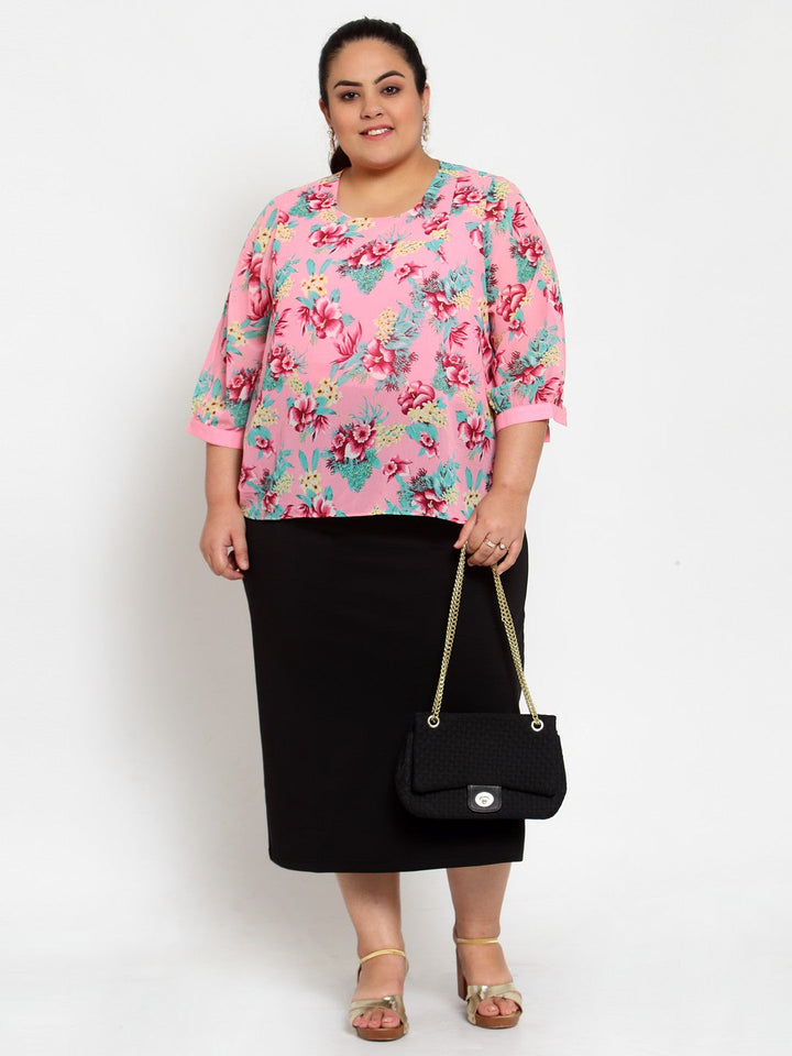 Plus Size Black Straight Midi Skirt