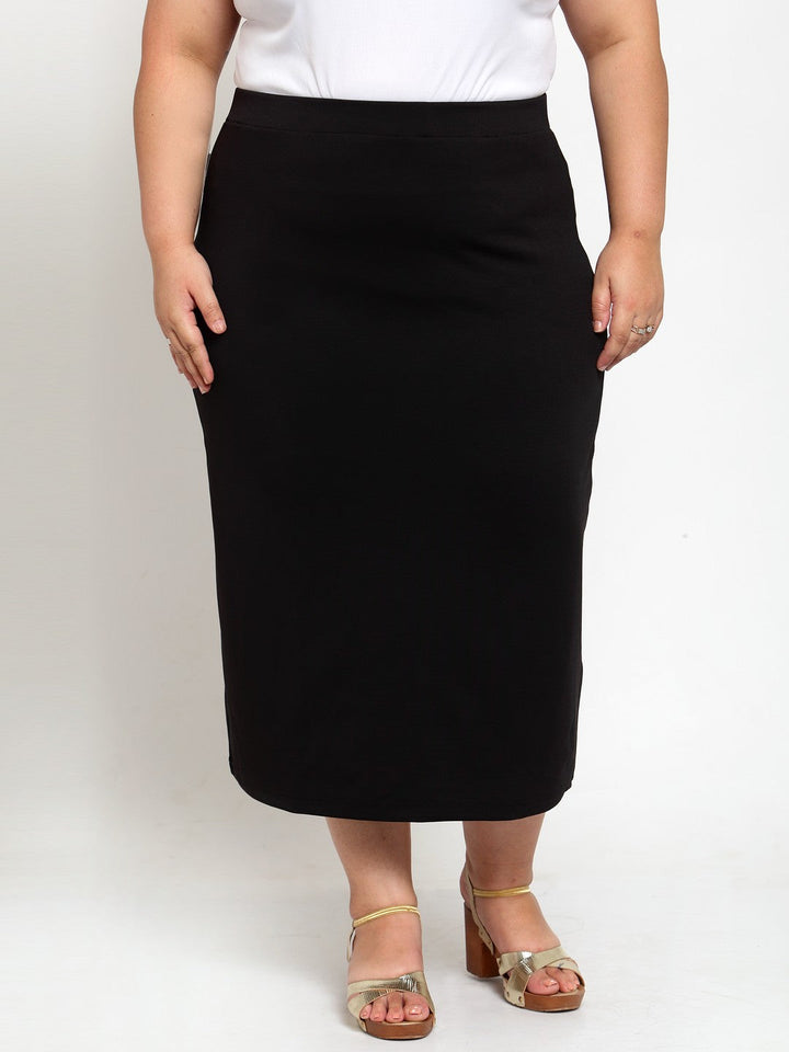 Plus Size Black Straight Midi Skirt