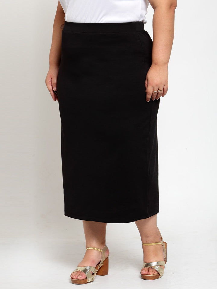 Plus Size Black Straight Midi Skirt
