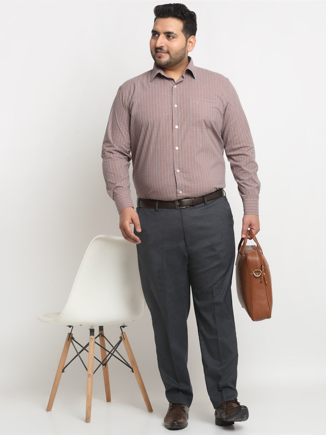 Plus Size  Pink Micro Checked Opaque Formal Shirt