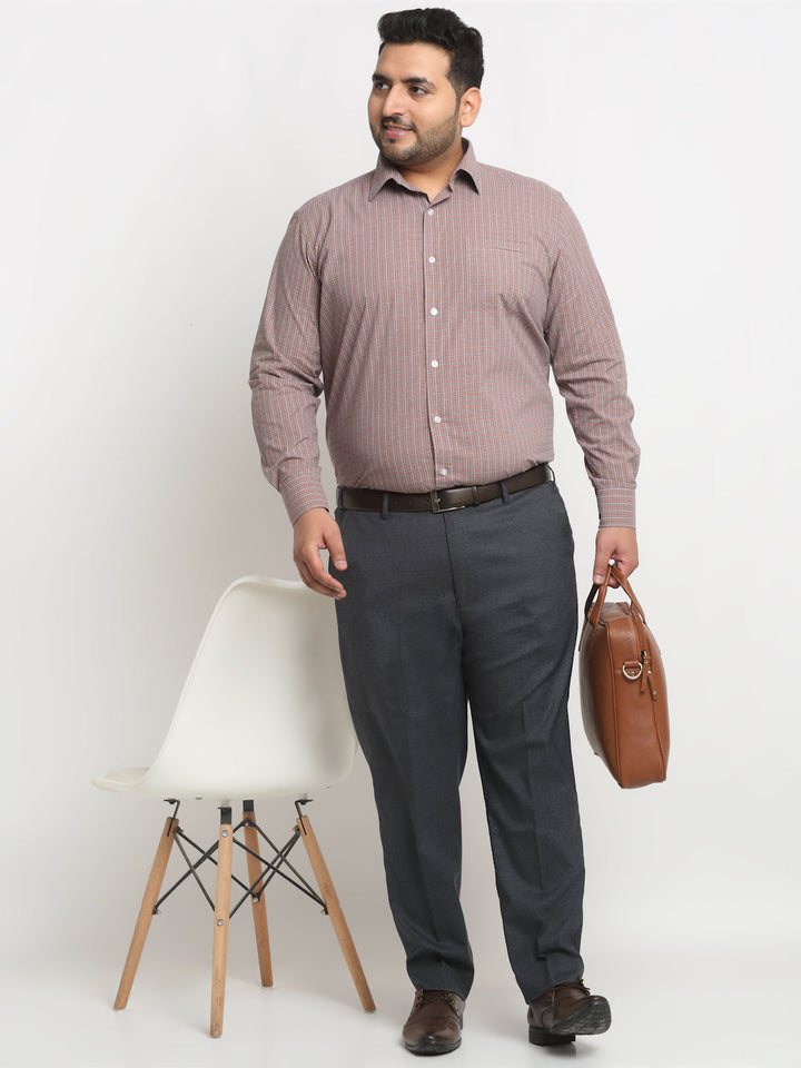 Plus Size  Pink Micro Checked Opaque Formal Shirt