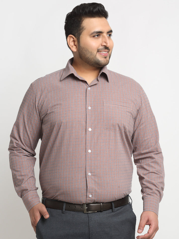 Plus Size  Pink Micro Checked Opaque Formal Shirt