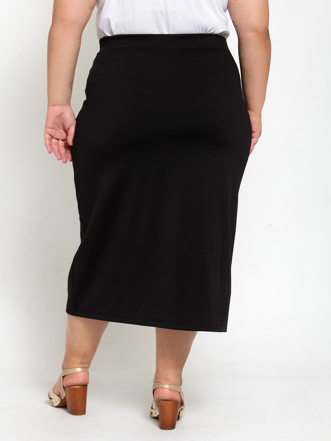 Plus Size Black Straight Midi Skirt