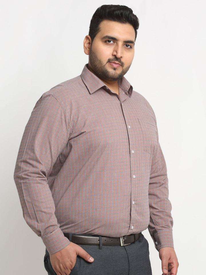 Plus Size  Pink Micro Checked Opaque Formal Shirt