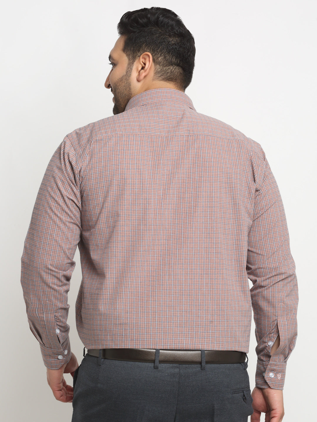 Plus Size  Pink Micro Checked Opaque Formal Shirt