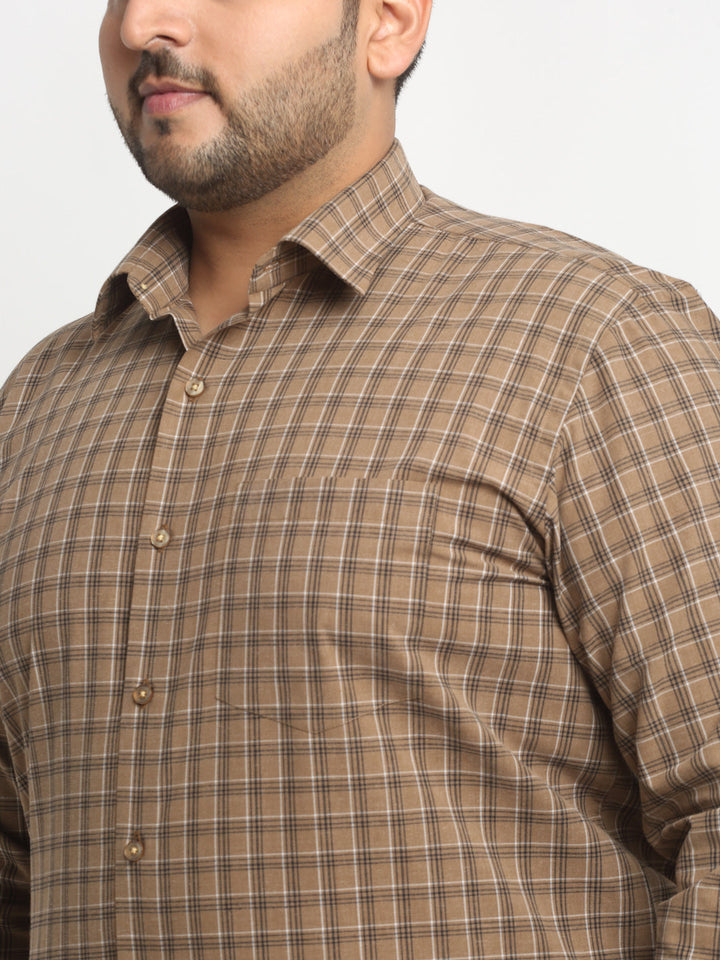 Plus Size  Brown Grid Tattersall Checked Opaque Formal Shirt
