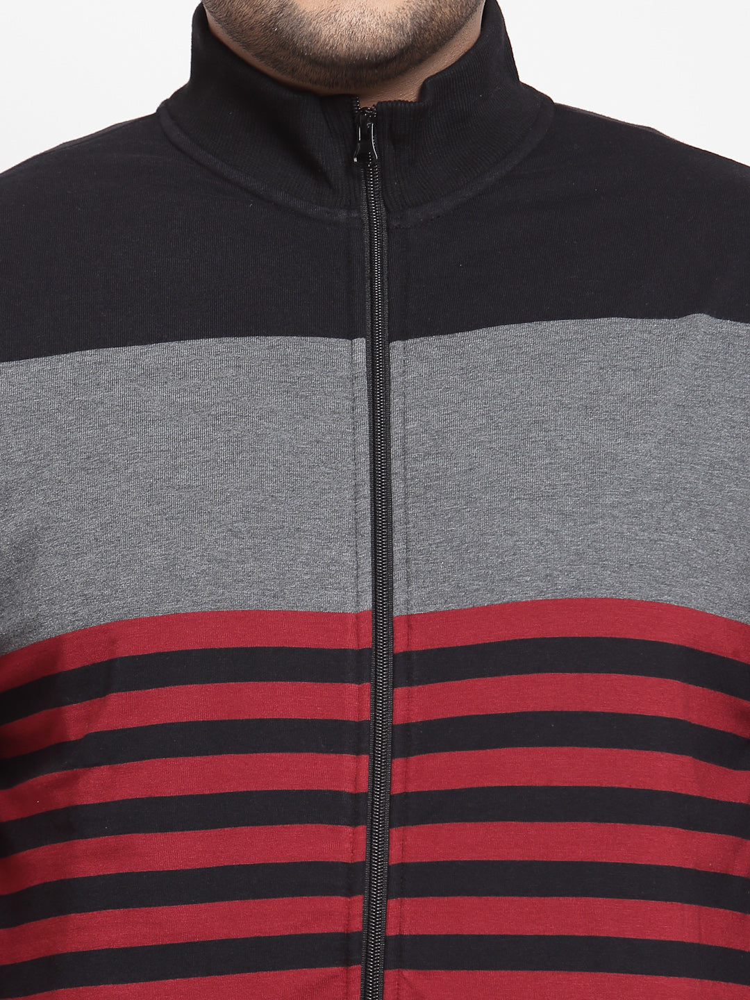 Plus Size Men Grey & Red Striped Sweatshirt