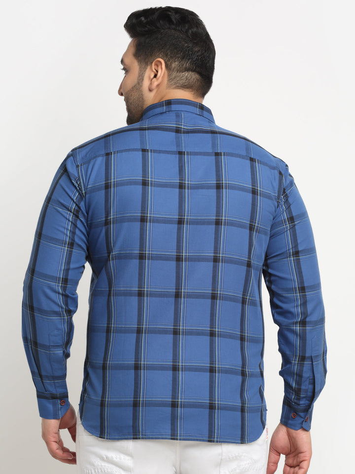 Plus Size  Windowpane Checks Cotton Casual Shirt