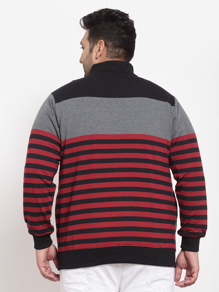 Plus Size Men Grey & Red Striped Sweatshirt