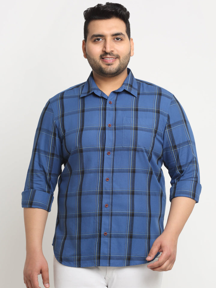 Plus Size  Windowpane Checks Cotton Casual Shirt
