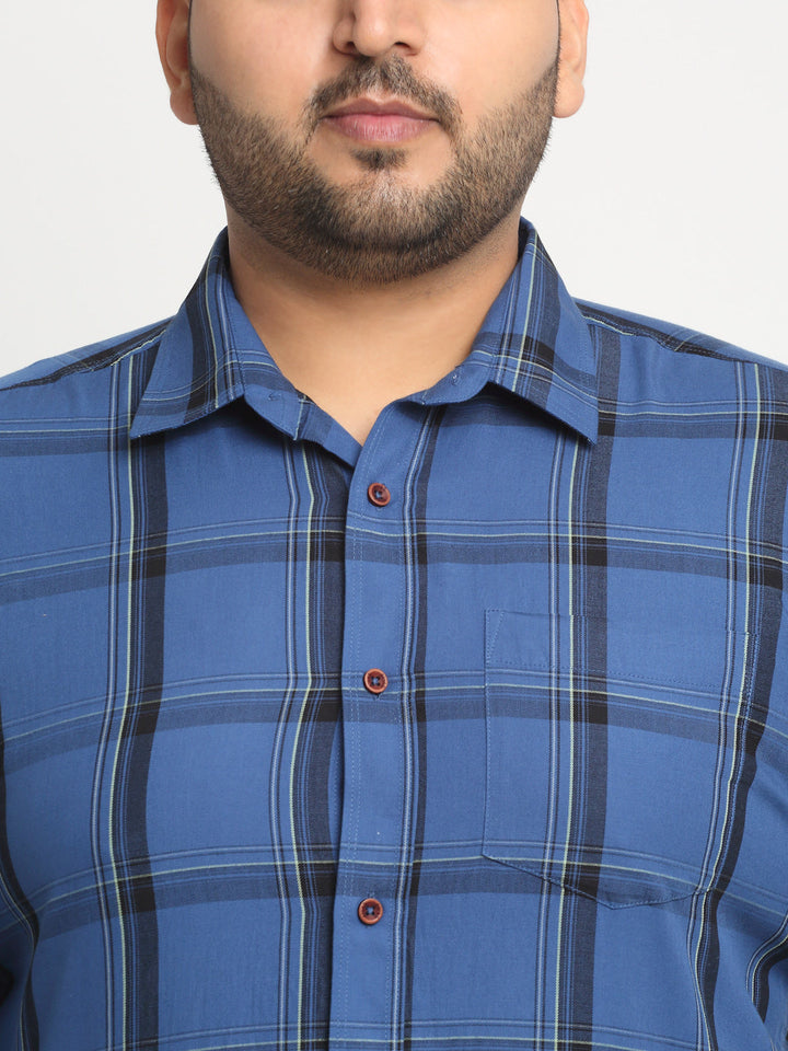Plus Size  Windowpane Checks Cotton Casual Shirt