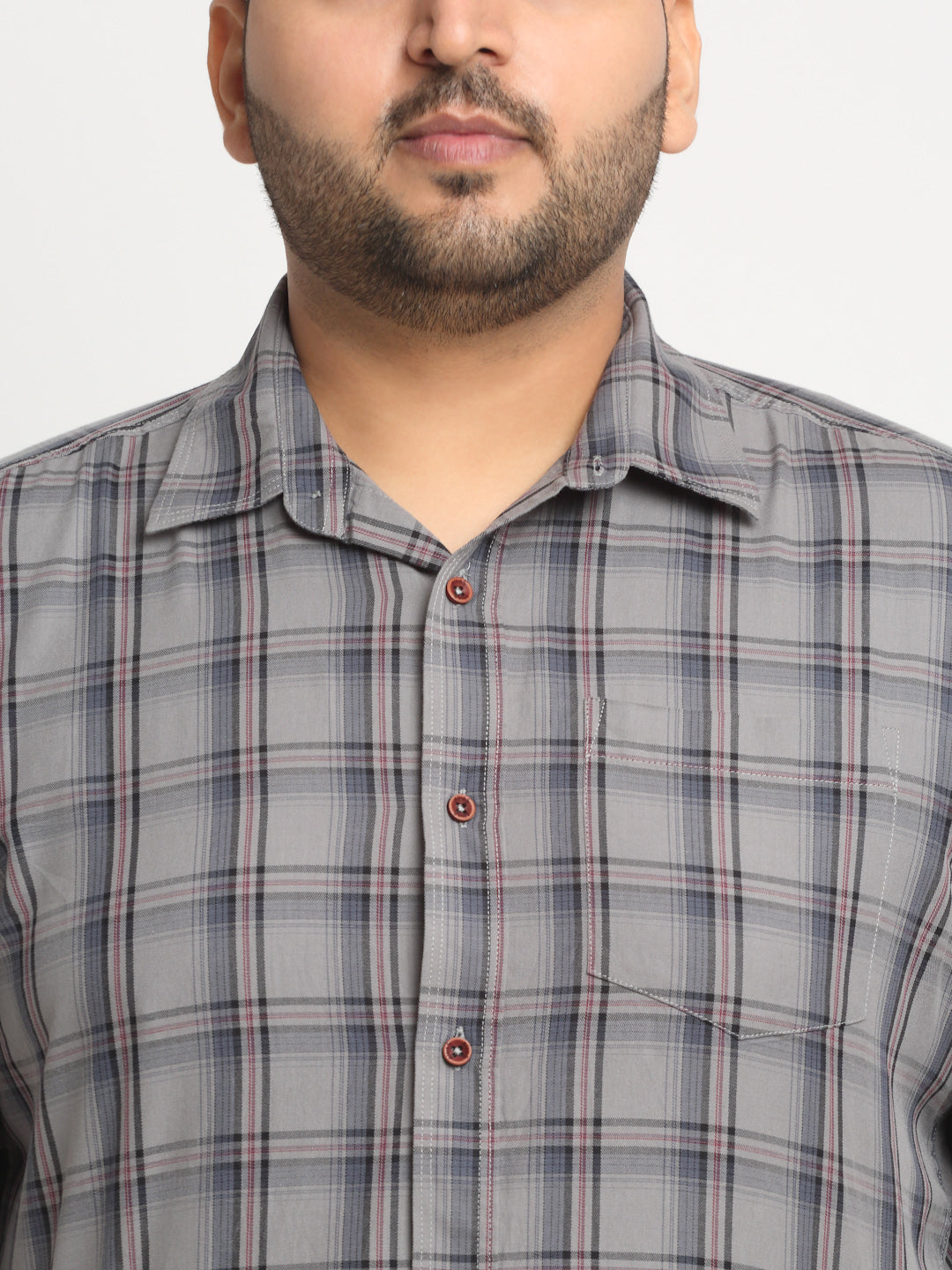 Plus Size Tartan Checked Spread Collar Cotton Casual Shirt