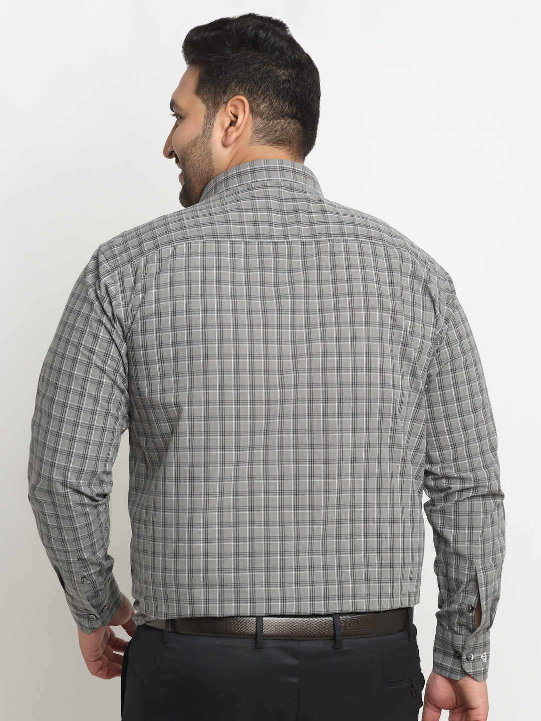 Plus Size  Grey Grid Tattersall Checked Opaque Formal Shirt