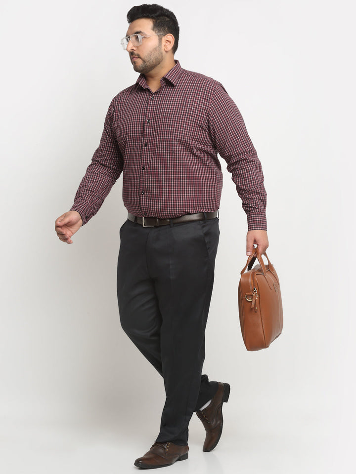 Plus Size  Maroon Grid Tattersall Checked Opaque Formal Shirt