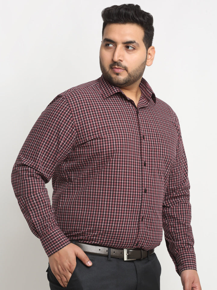 Plus Size  Maroon Grid Tattersall Checked Opaque Formal Shirt