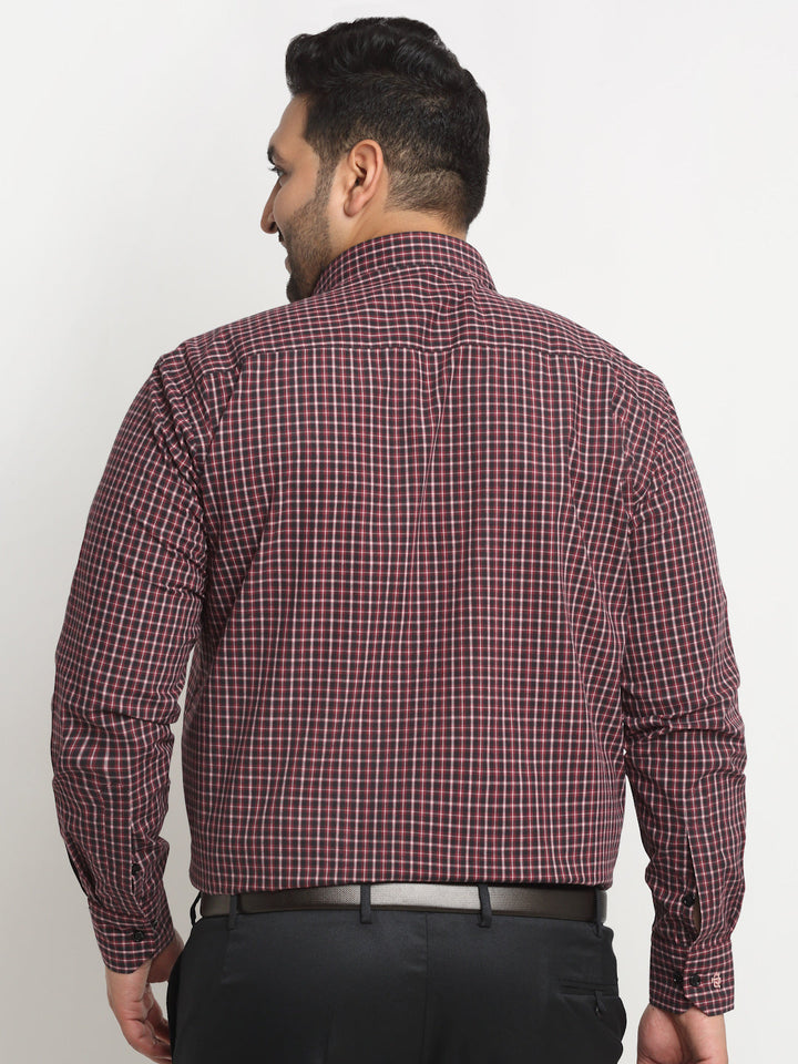 Plus Size  Maroon Grid Tattersall Checked Opaque Formal Shirt