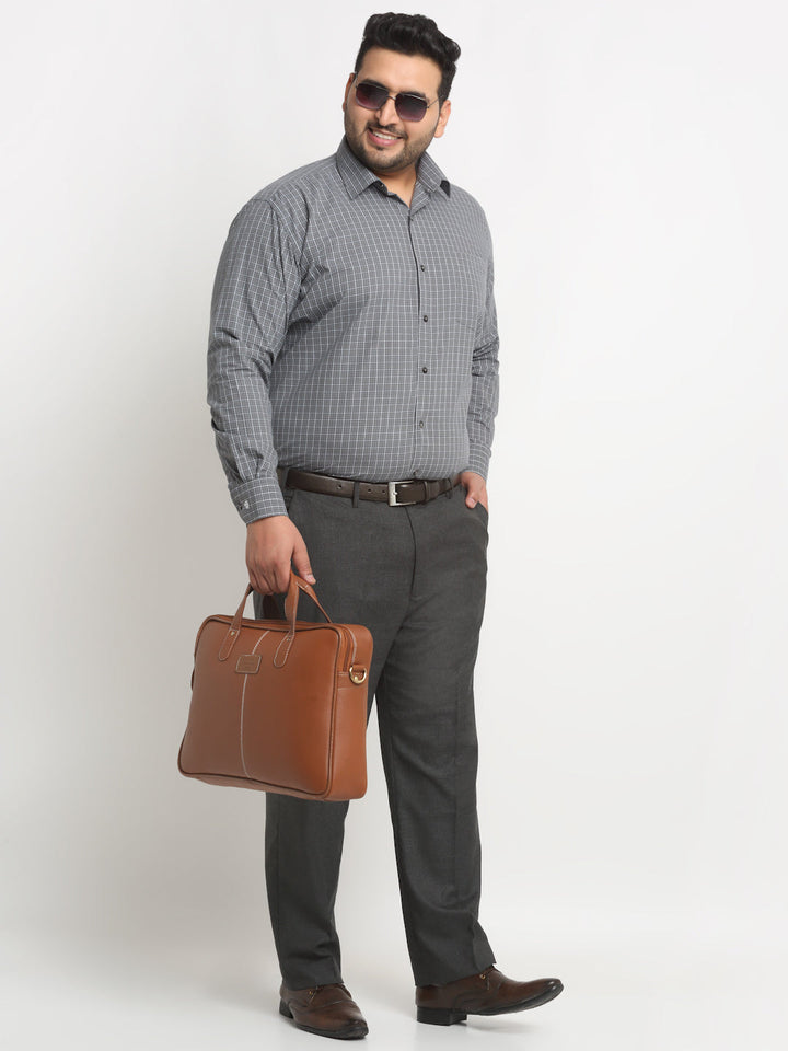 Plus Size  Grey Micro Checked Opaque Formal Shirt