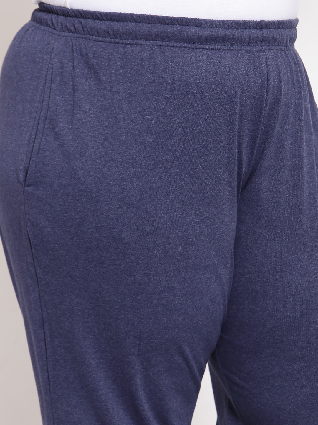 Plus Size Women Navy Blue Solid Straight-Fit Cotton Track Pants