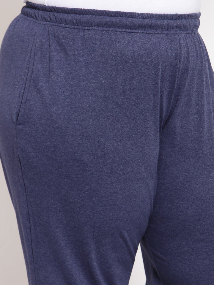 Plus Size Women Navy Blue Solid Straight-Fit Cotton Track Pants