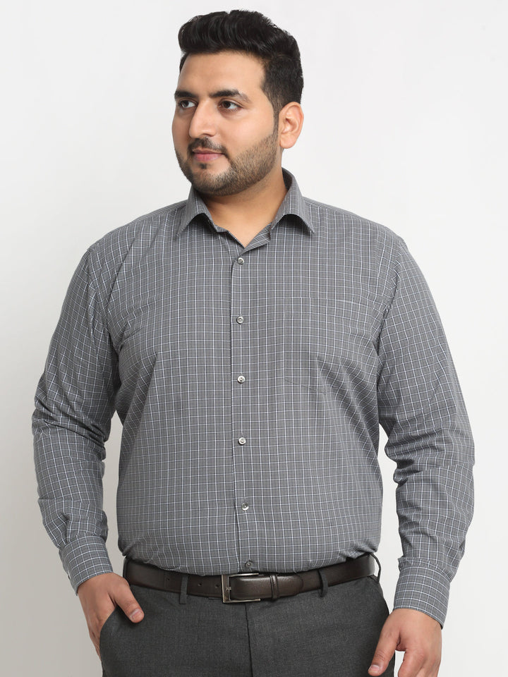 Plus Size  Grey Micro Checked Opaque Formal Shirt
