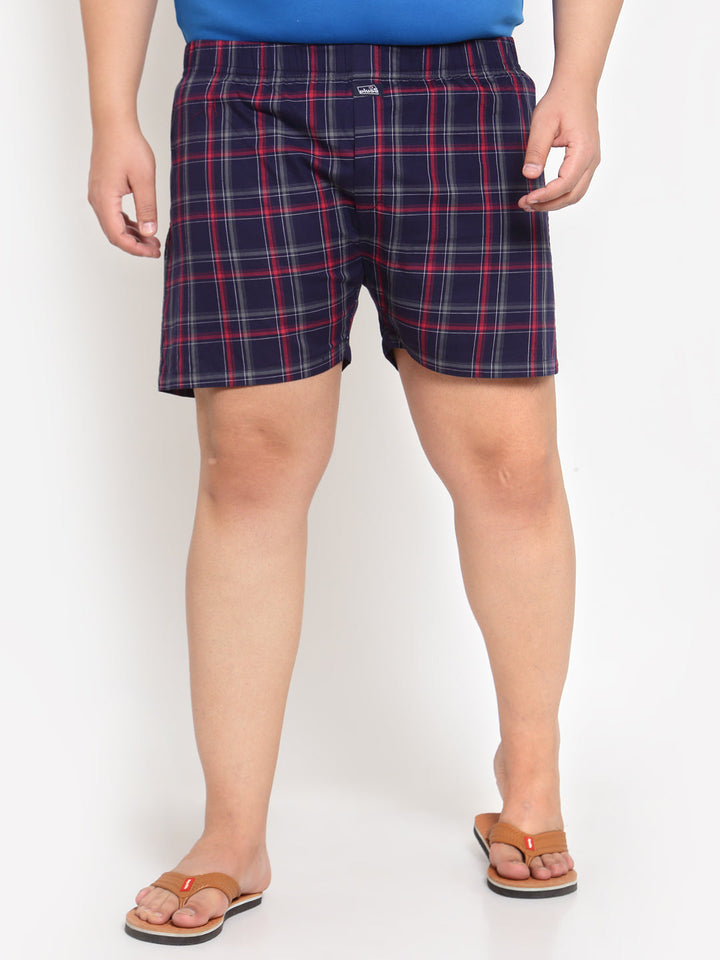 Plus Size Men Navy Blue  Red Checked Pure Cotton Boxer MBX208E