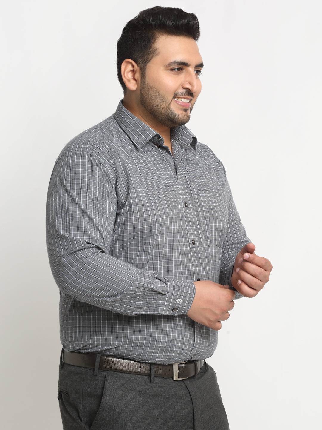 Plus Size  Grey Micro Checked Opaque Formal Shirt