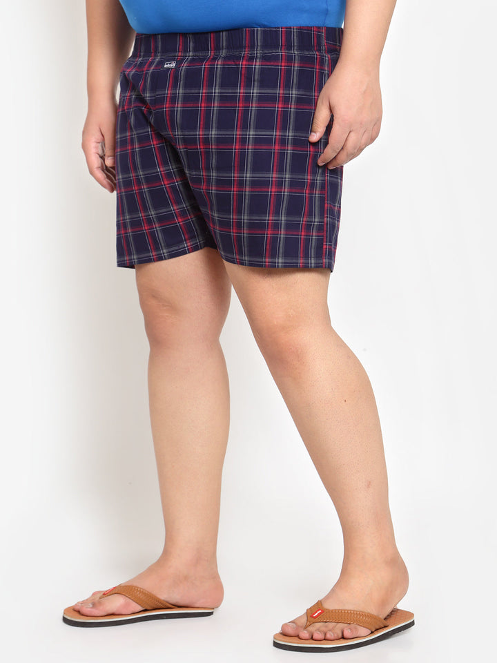 Plus Size Men Navy Blue  Red Checked Pure Cotton Boxer MBX208E