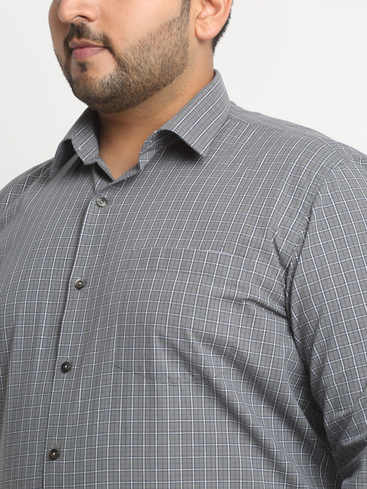 Plus Size  Grey Micro Checked Opaque Formal Shirt