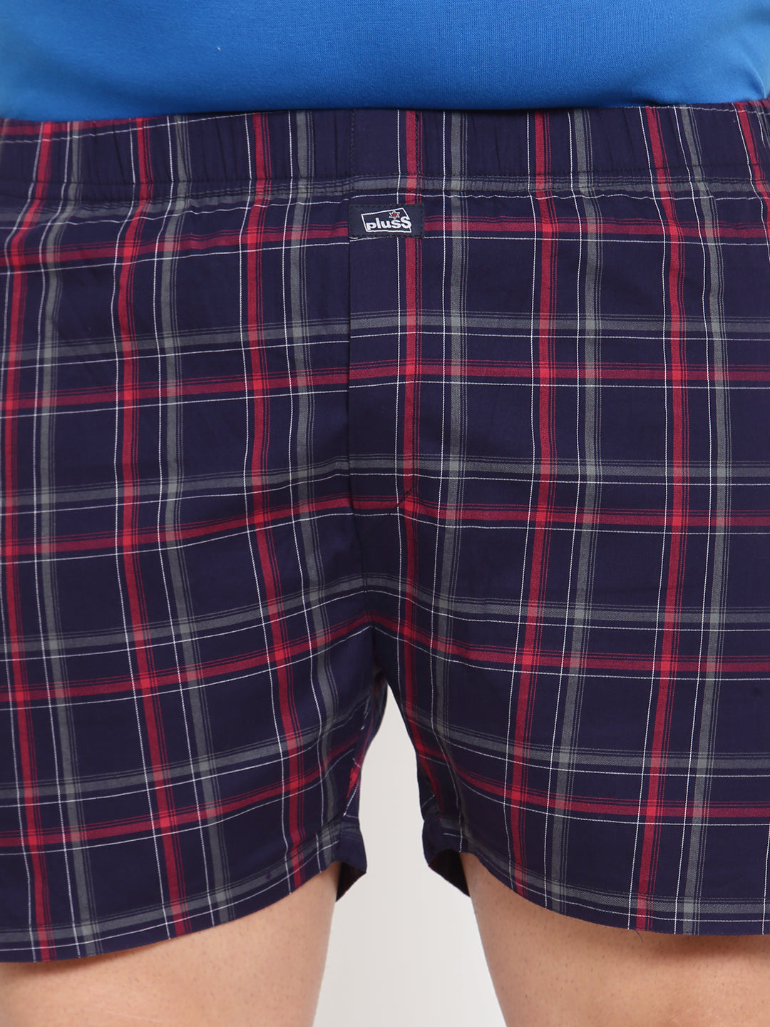 Plus Size Men Navy Blue  Red Checked Pure Cotton Boxer MBX208E