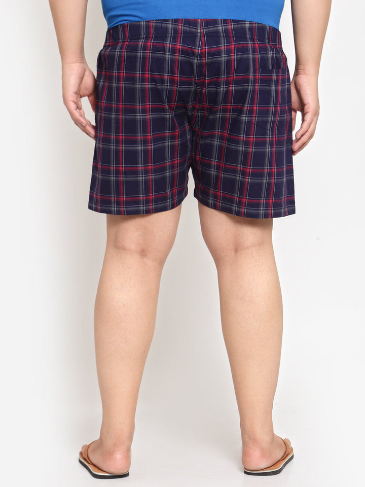 Plus Size Men Navy Blue  Red Checked Pure Cotton Boxer MBX208E