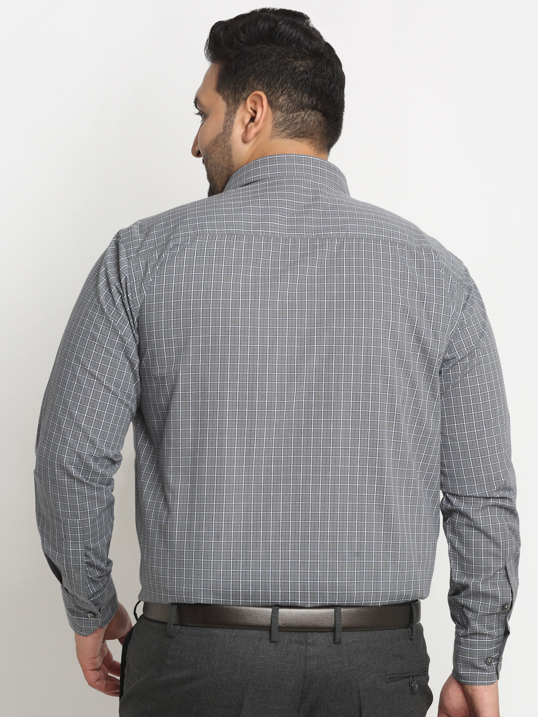 Plus Size  Grey Micro Checked Opaque Formal Shirt