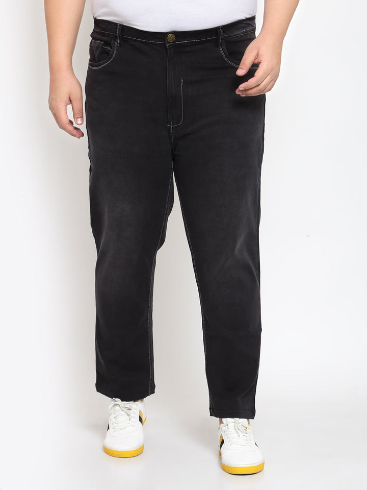 Plus Size Men Black Regular Fit Mid-Rise Clean Look Jeans