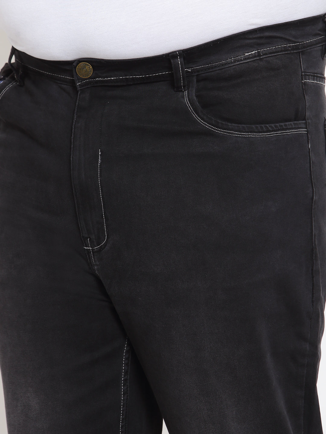 Plus Size Men Black Regular Fit Mid-Rise Clean Look Jeans