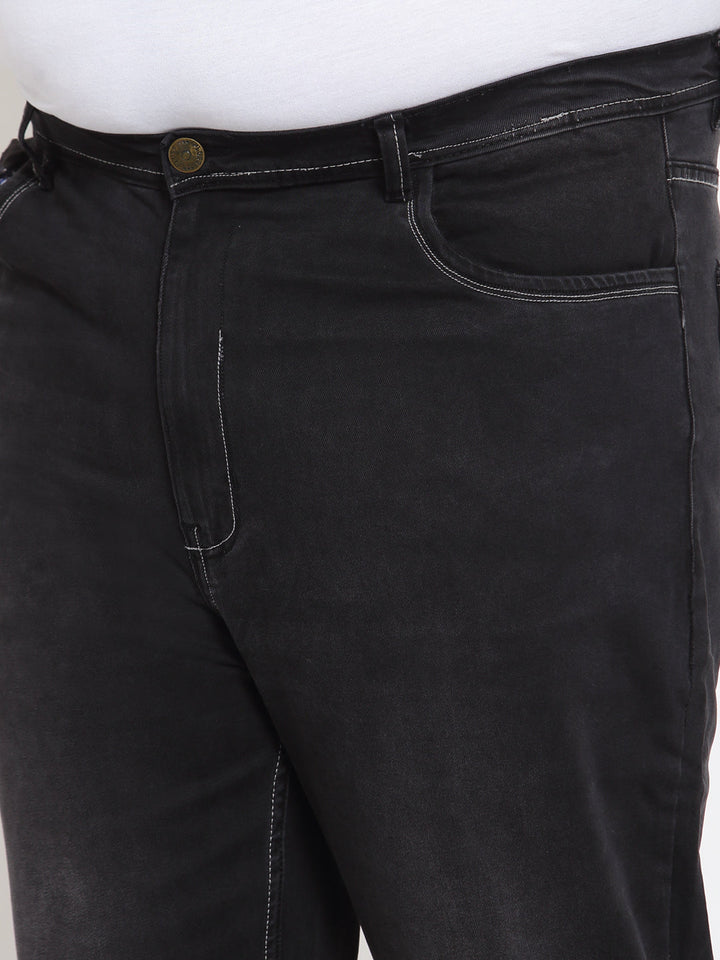 Plus Size Men Black Regular Fit Mid-Rise Clean Look Jeans