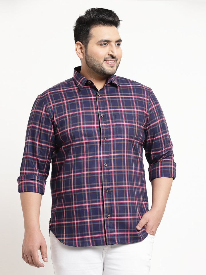 Plus Size Men  Navy Blue Tartan Checks Checked Casual Shirt
