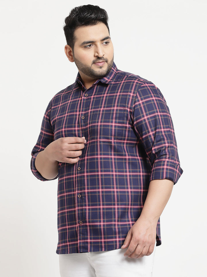 Plus Size Men  Navy Blue Tartan Checks Checked Casual Shirt