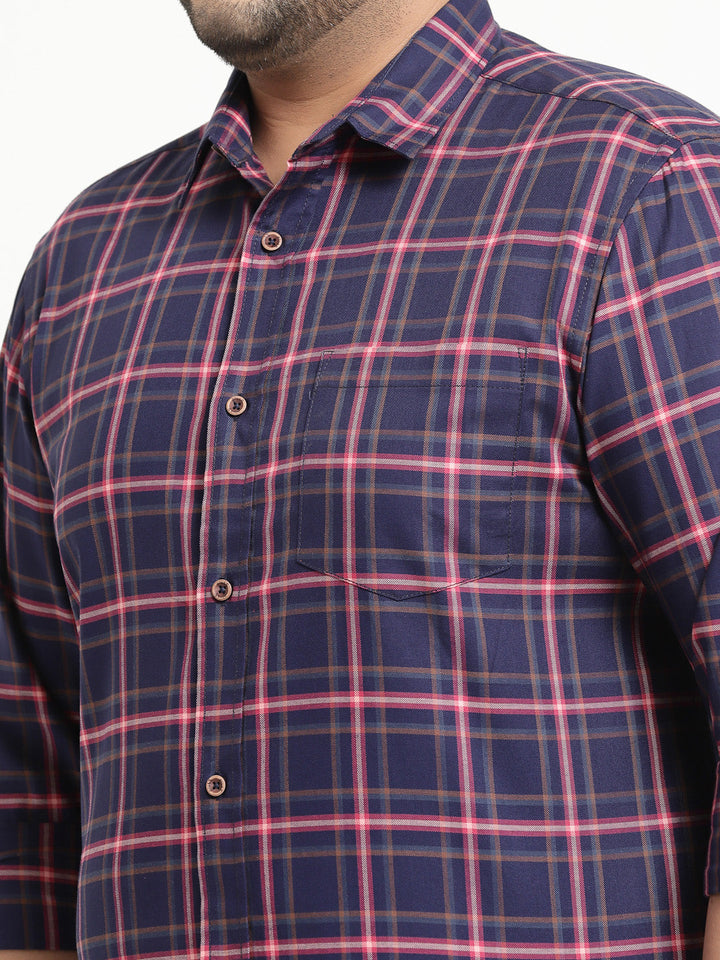 Plus Size Men  Navy Blue Tartan Checks Checked Casual Shirt