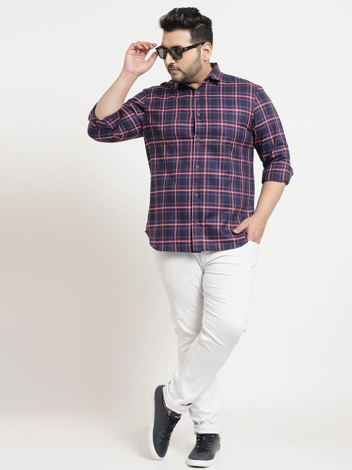 Plus Size Men  Navy Blue Tartan Checks Checked Casual Shirt