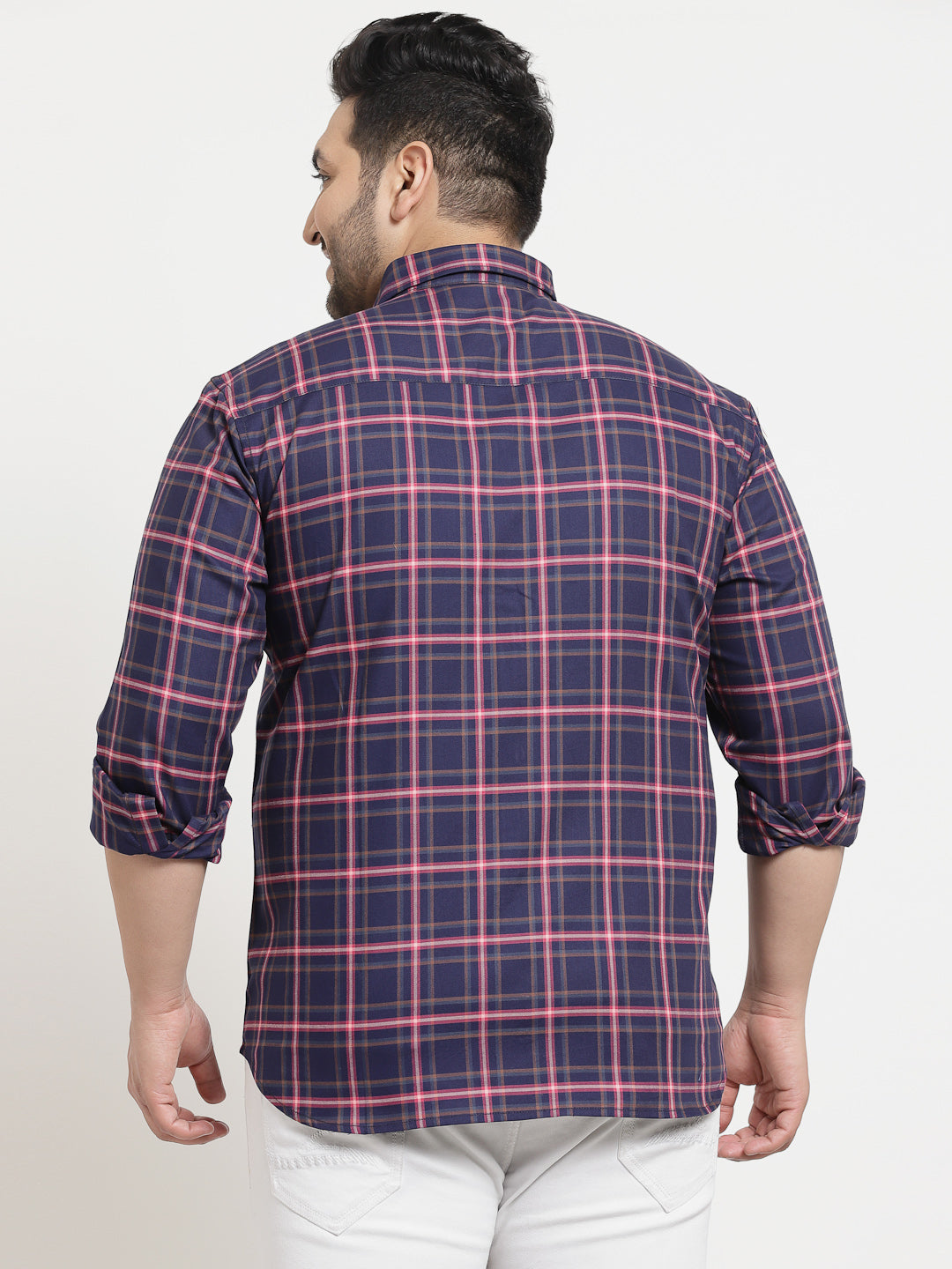Plus Size Men  Navy Blue Tartan Checks Checked Casual Shirt