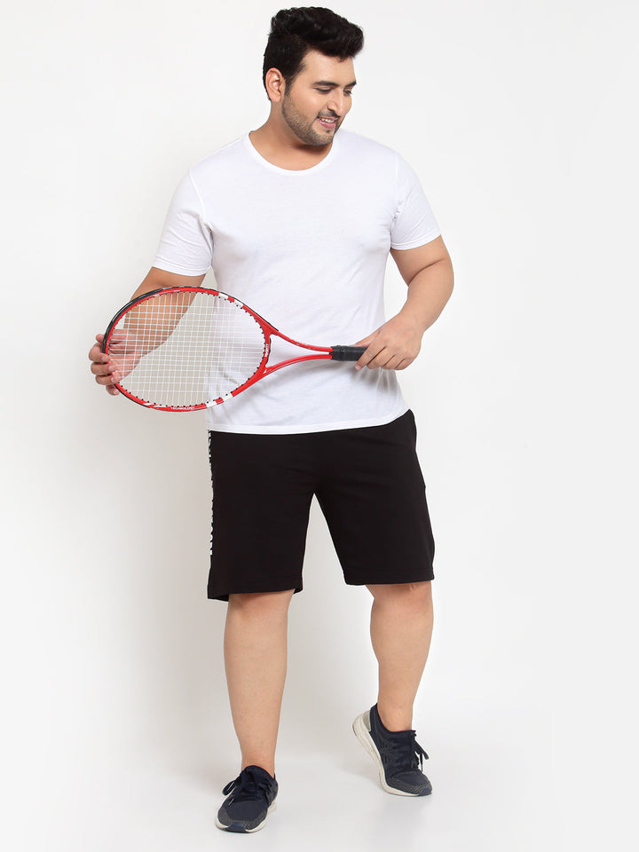 Plus Size Men Black Typography Printed Mid-Rise Regular  Shorts