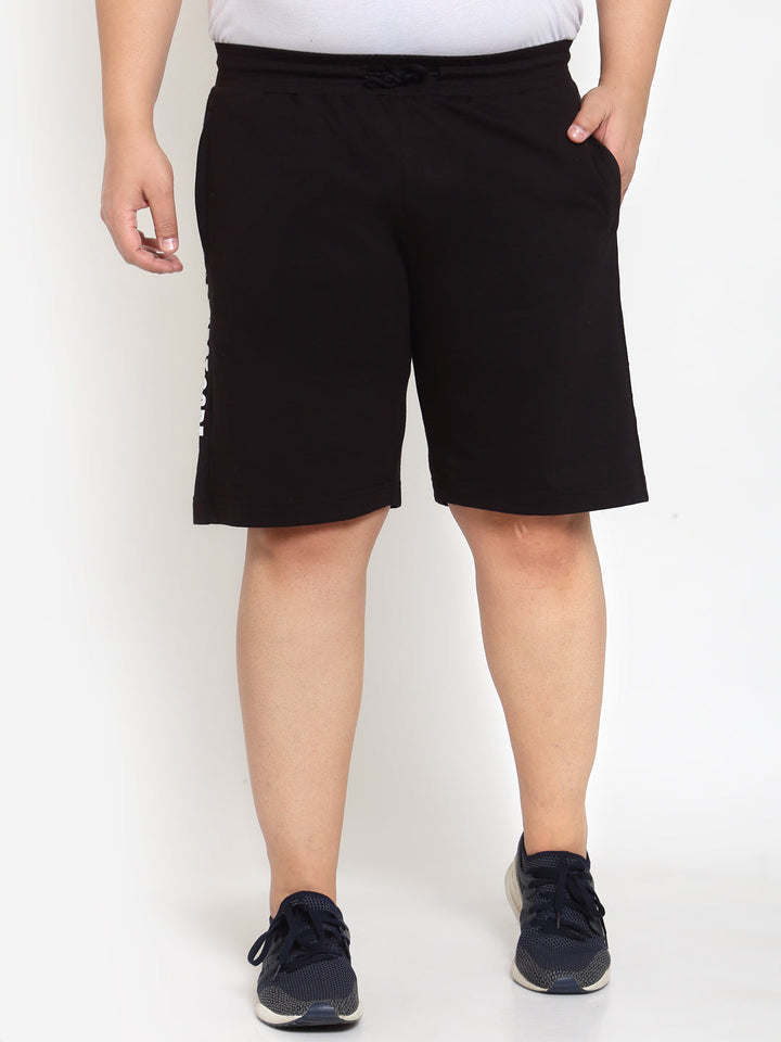 Plus Size Men Black Typography Printed Mid-Rise Regular  Shorts