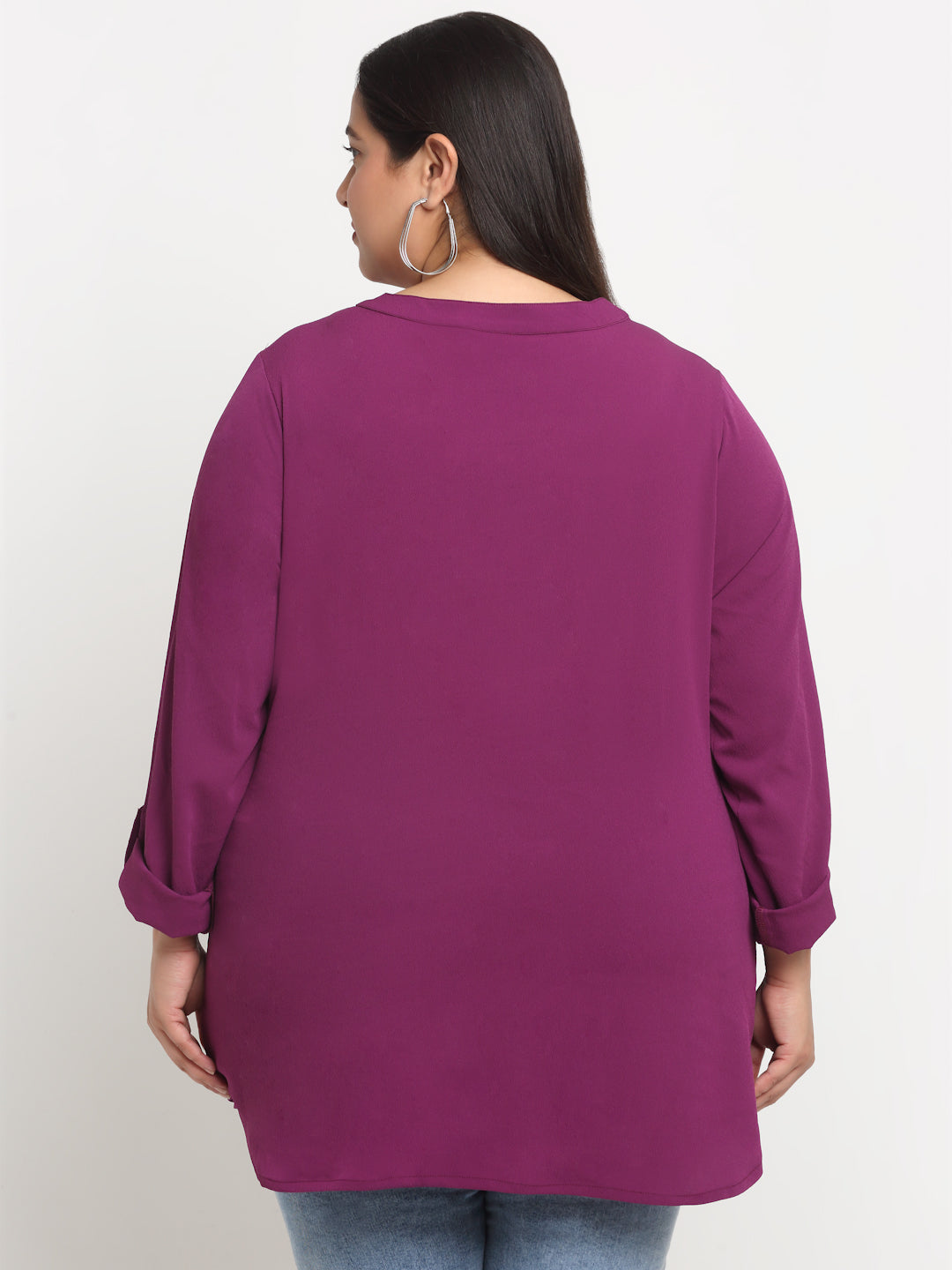 Plus Size Mandarin Collar Pleated Top