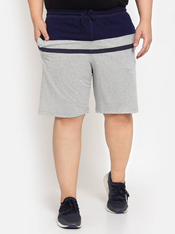 Plus Size Men Grey Colourblocked Mid-Rise Regular Shorts